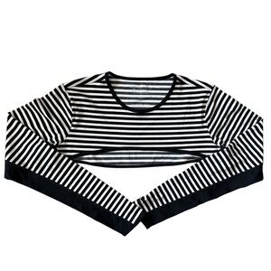 Coolibar Coastal Convertible Swim Shirt Black and White Striped Long Sleeve Top
